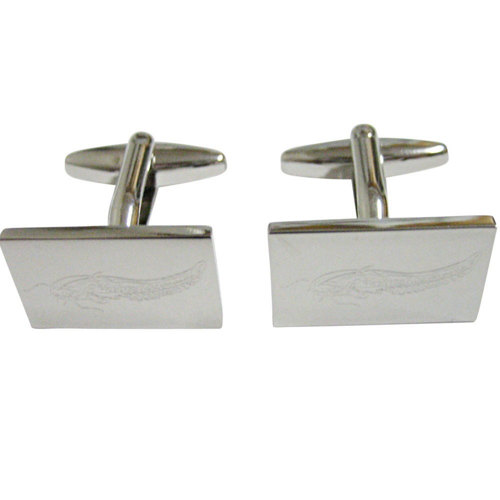 Silver Toned Etched Catfish Cufflinks